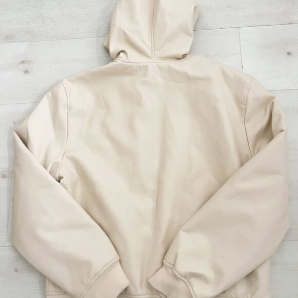 Nova Men Faux Vanilla Hooded Leather Bomber Jacket Size Large - Picture 2 of 5